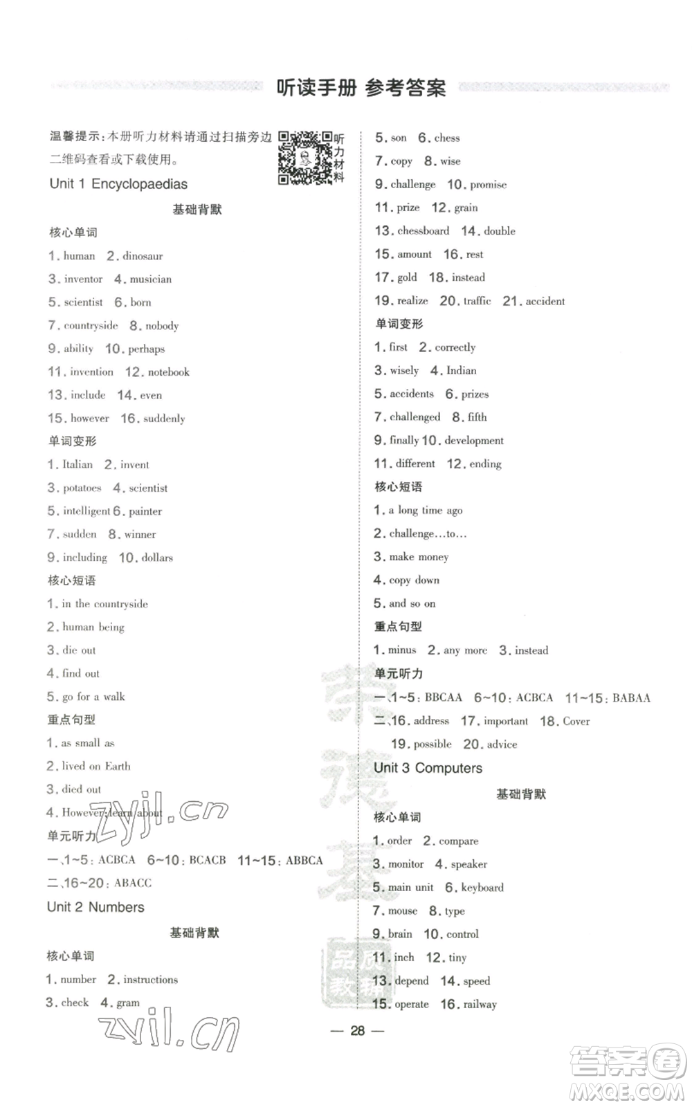 山西教育出版社2022秋季點撥訓(xùn)練八年級上冊英語滬教版參考答案