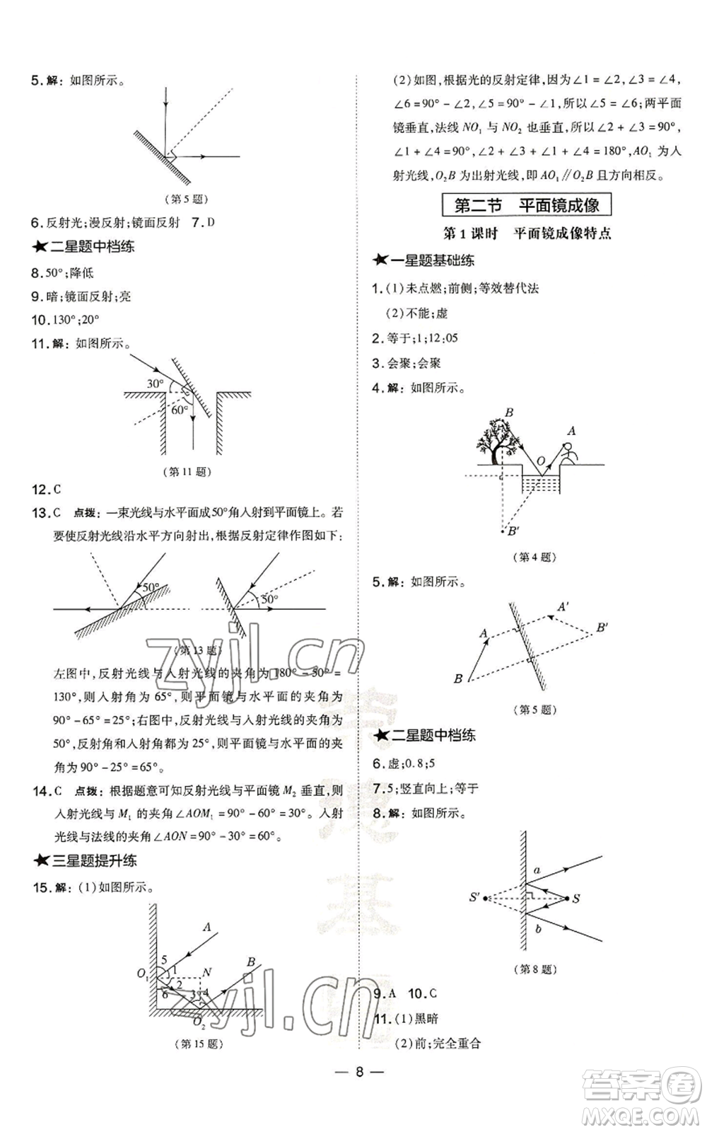 安徽教育出版社2022秋季點(diǎn)撥訓(xùn)練八年級(jí)上冊(cè)物理滬科版安徽專版參考答案