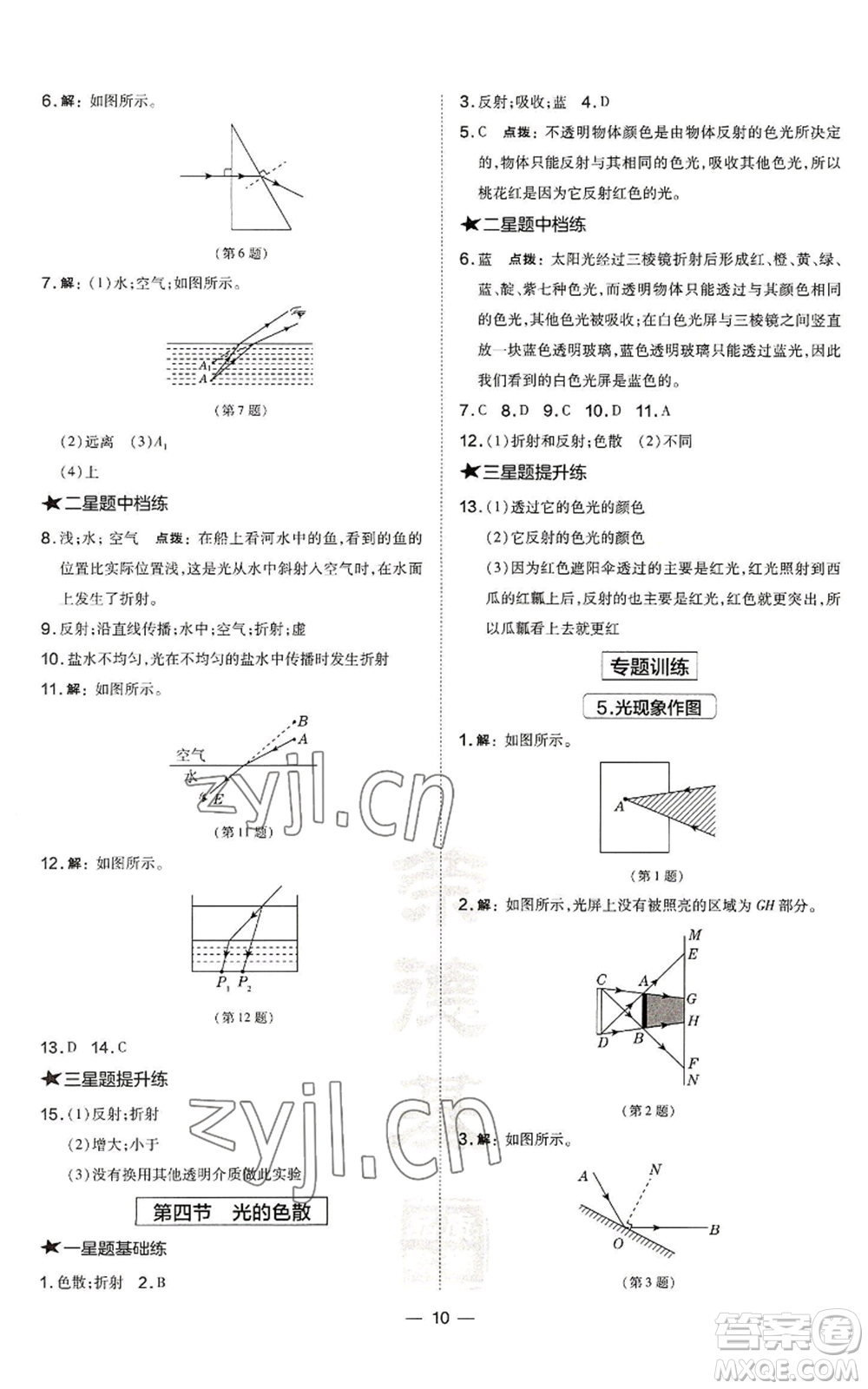 安徽教育出版社2022秋季點(diǎn)撥訓(xùn)練八年級(jí)上冊(cè)物理滬科版安徽專版參考答案
