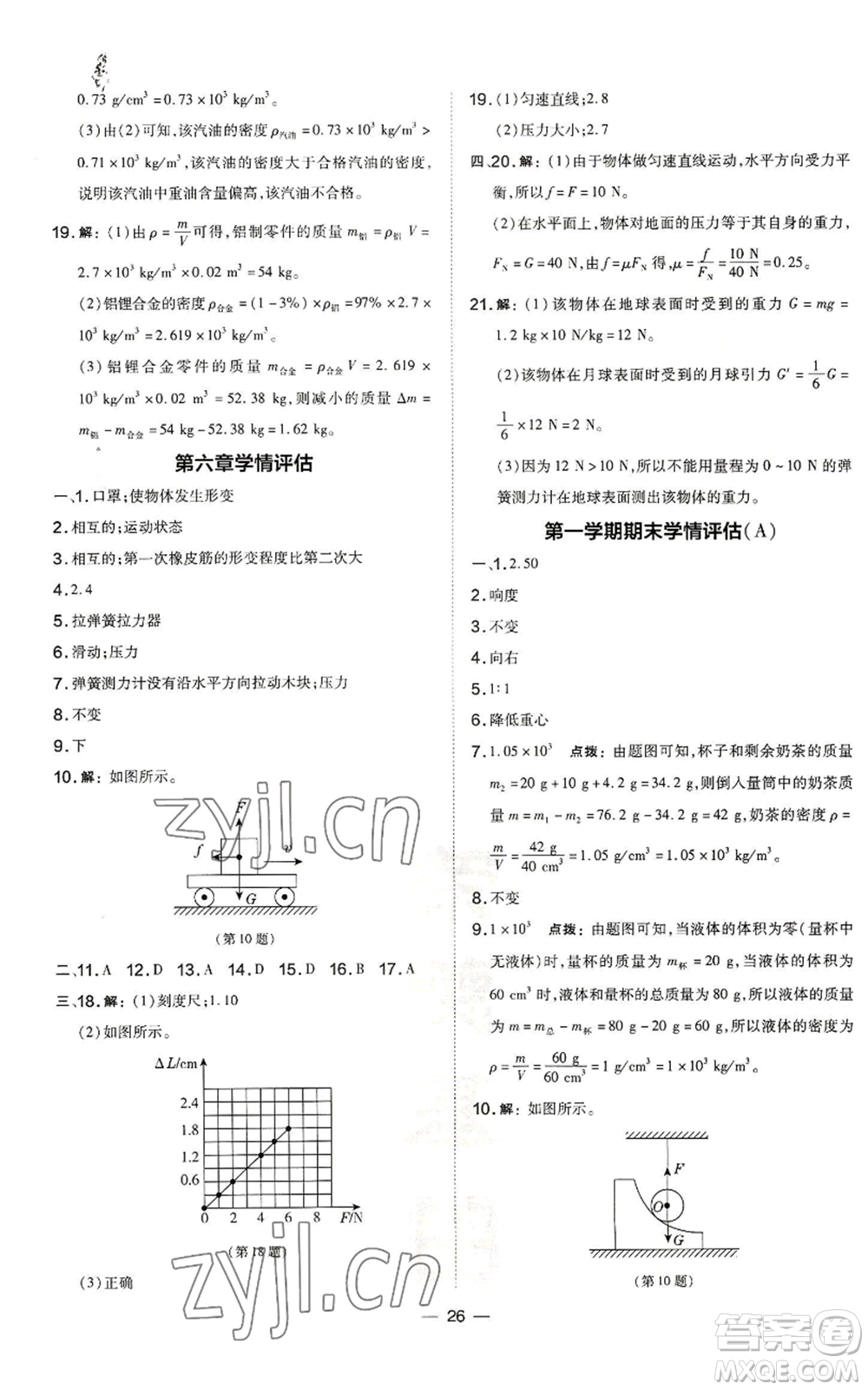安徽教育出版社2022秋季點(diǎn)撥訓(xùn)練八年級(jí)上冊(cè)物理滬科版安徽專版參考答案