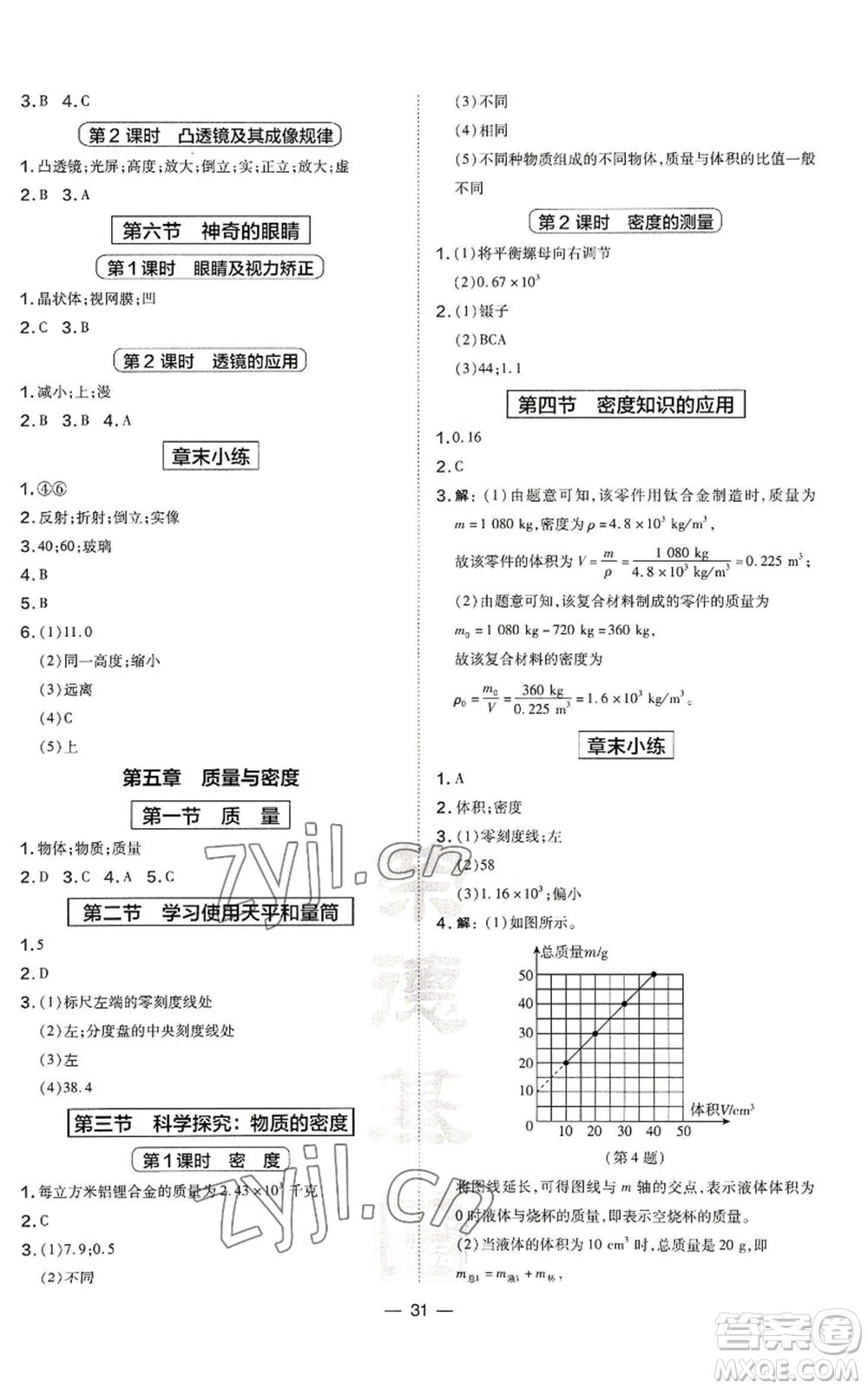安徽教育出版社2022秋季點(diǎn)撥訓(xùn)練八年級(jí)上冊(cè)物理滬科版安徽專版參考答案