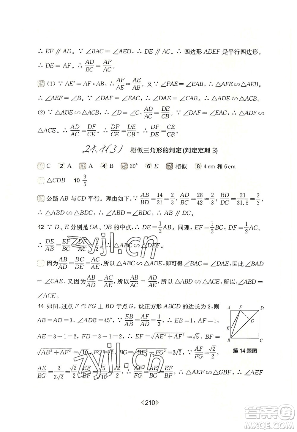 華東師范大學出版社2022一課一練九年級數(shù)學全一冊華東師大版上海專用答案