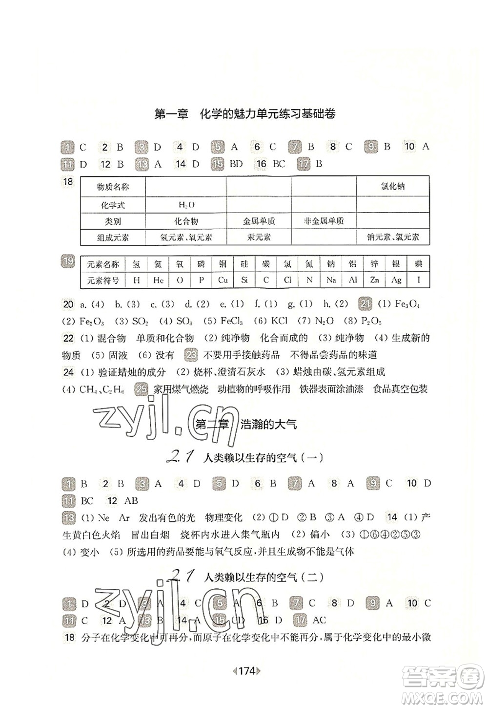 華東師范大學(xué)出版社2022一課一練九年級化學(xué)全一冊華東師大版上海專用答案