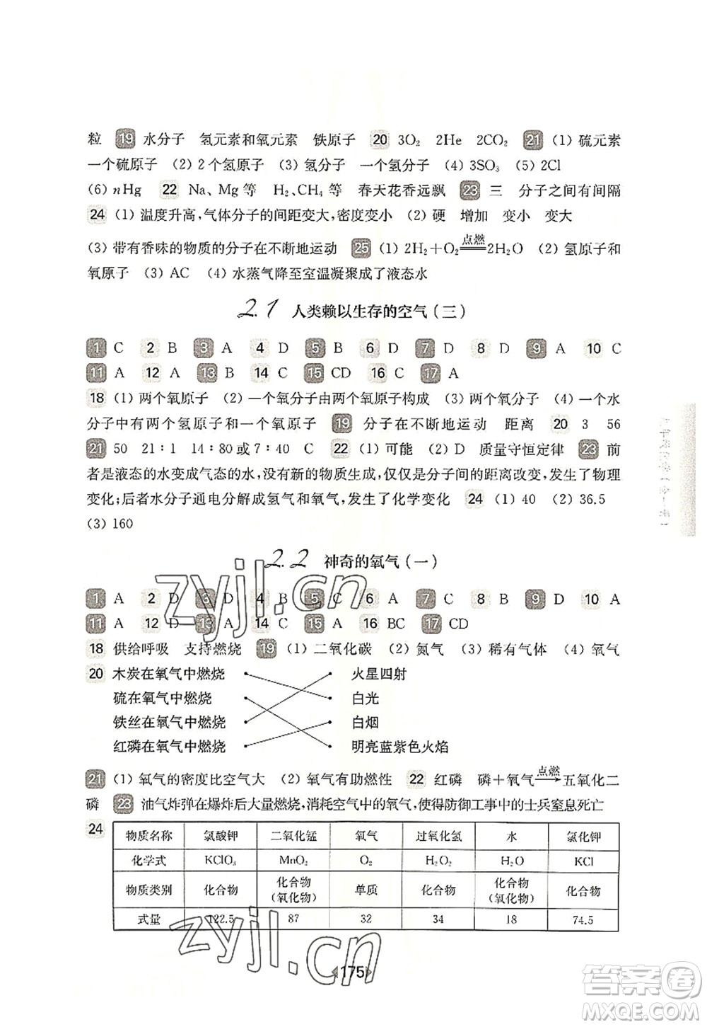 華東師范大學(xué)出版社2022一課一練九年級化學(xué)全一冊華東師大版上海專用答案