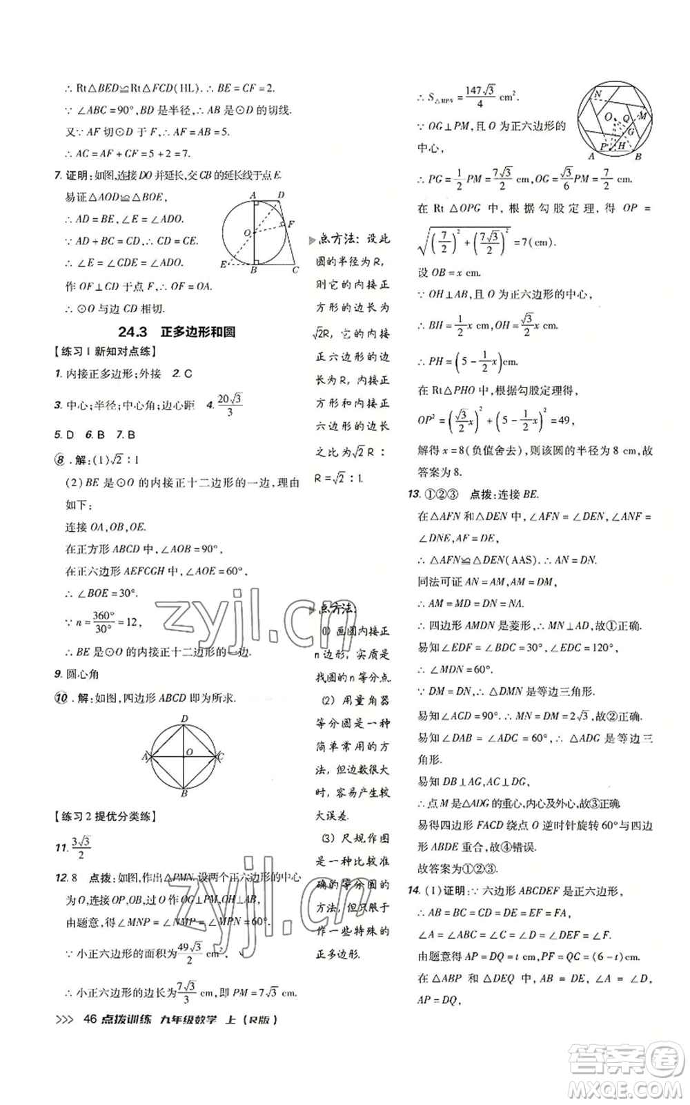吉林教育出版社2022秋季點撥訓(xùn)練九年級上冊數(shù)學(xué)人教版參考答案