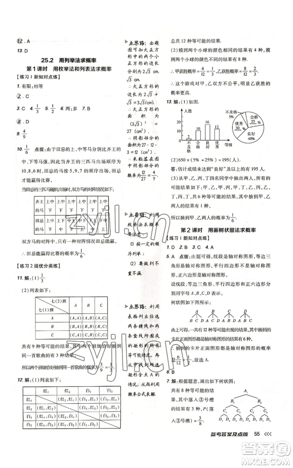吉林教育出版社2022秋季點撥訓(xùn)練九年級上冊數(shù)學(xué)人教版參考答案