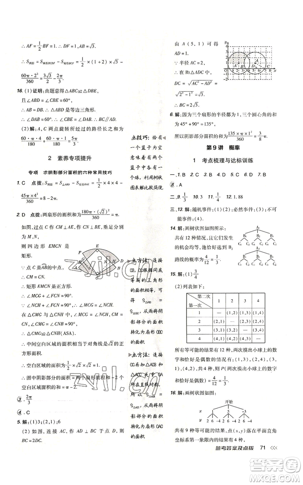 吉林教育出版社2022秋季點撥訓(xùn)練九年級上冊數(shù)學(xué)人教版參考答案