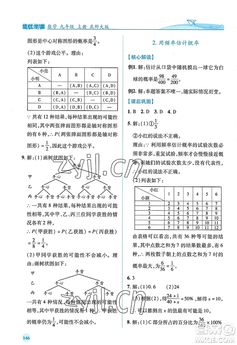 陜西師范大學(xué)出版總社2022績(jī)優(yōu)學(xué)案九年級(jí)數(shù)學(xué)上冊(cè)北師大版答案