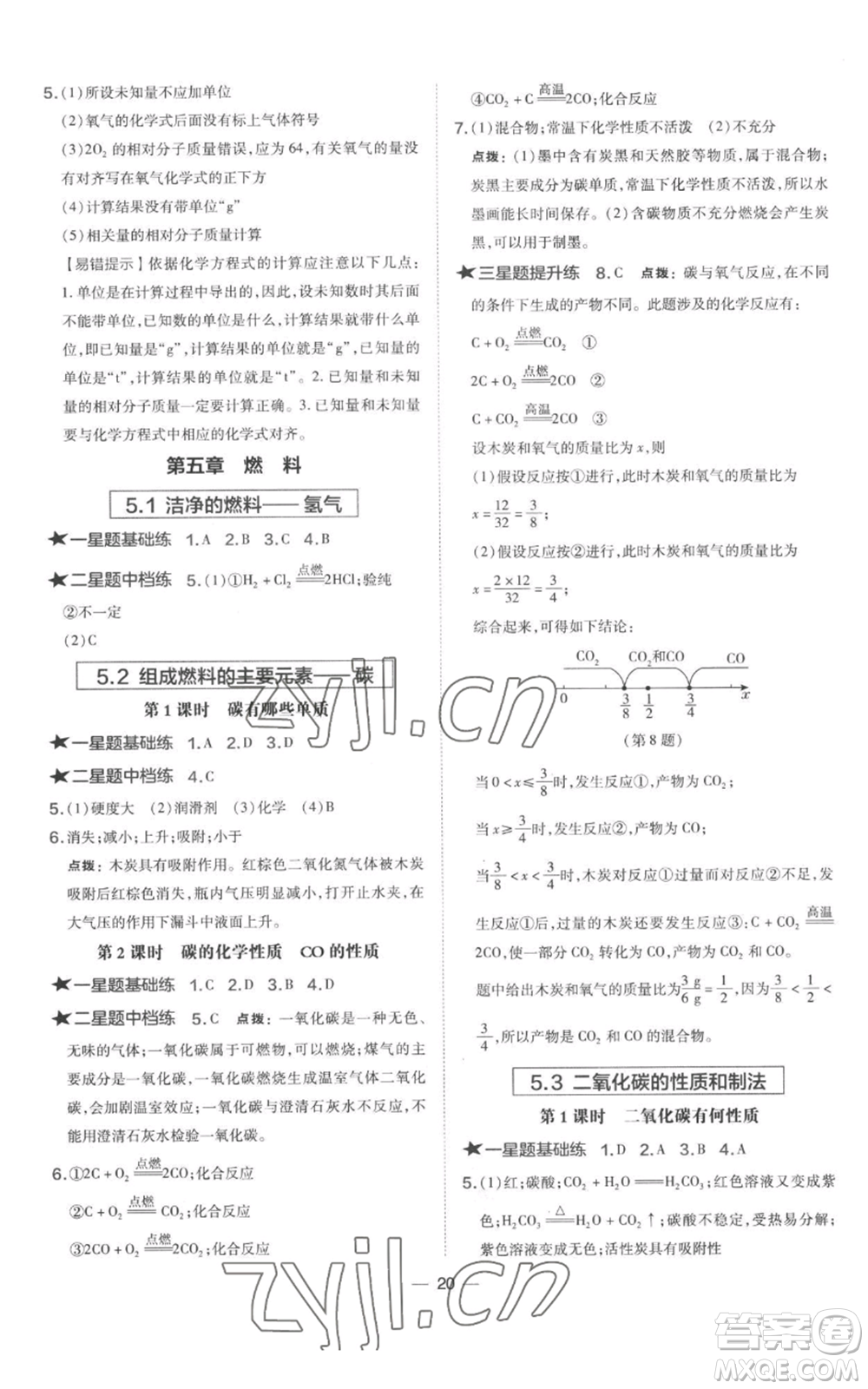 山西教育出版社2022秋季點(diǎn)撥訓(xùn)練九年級(jí)上冊(cè)化學(xué)科粵版參考答案