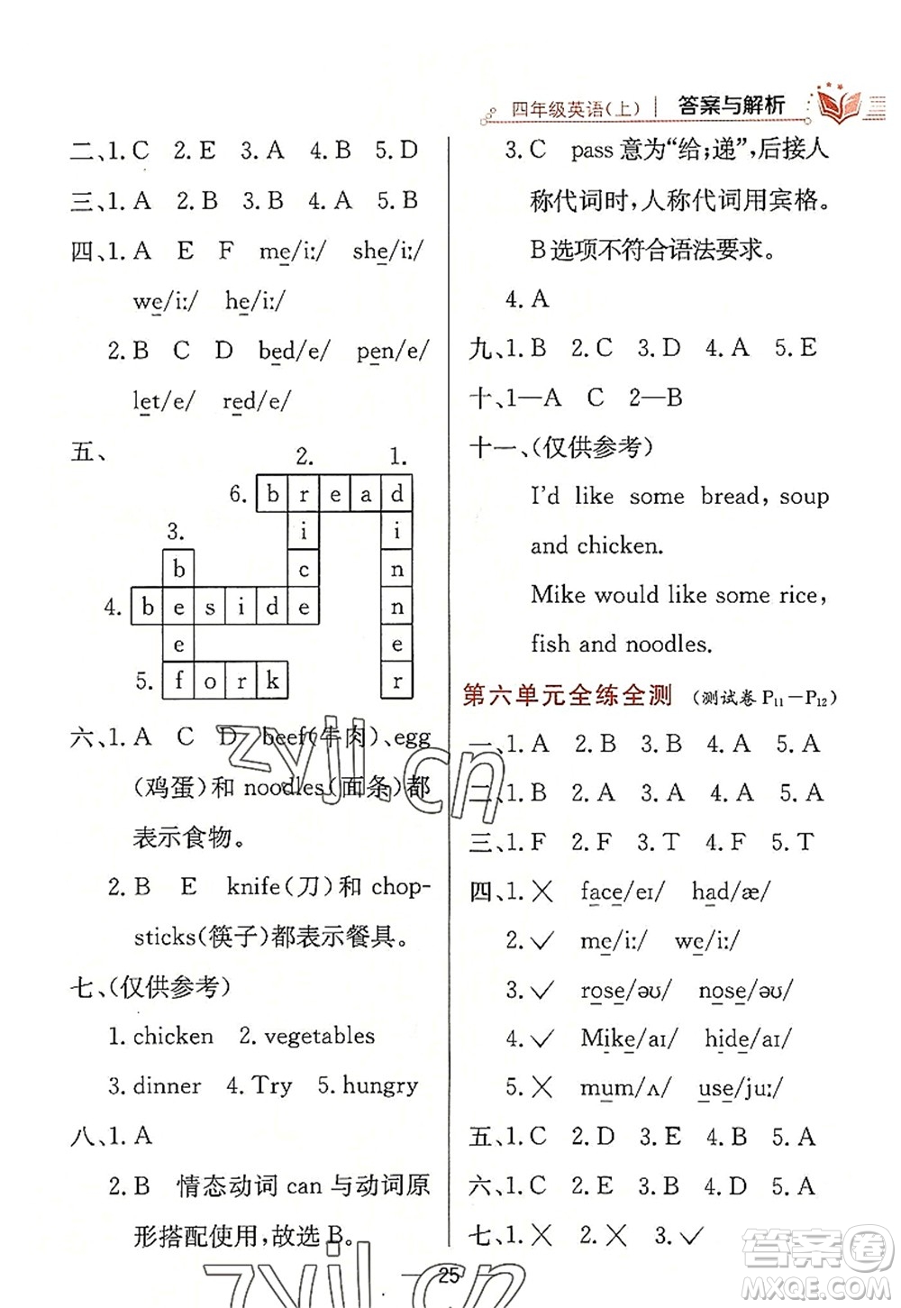 陜西人民教育出版社2022小學(xué)教材全練四年級(jí)英語(yǔ)上冊(cè)RJ人教版答案