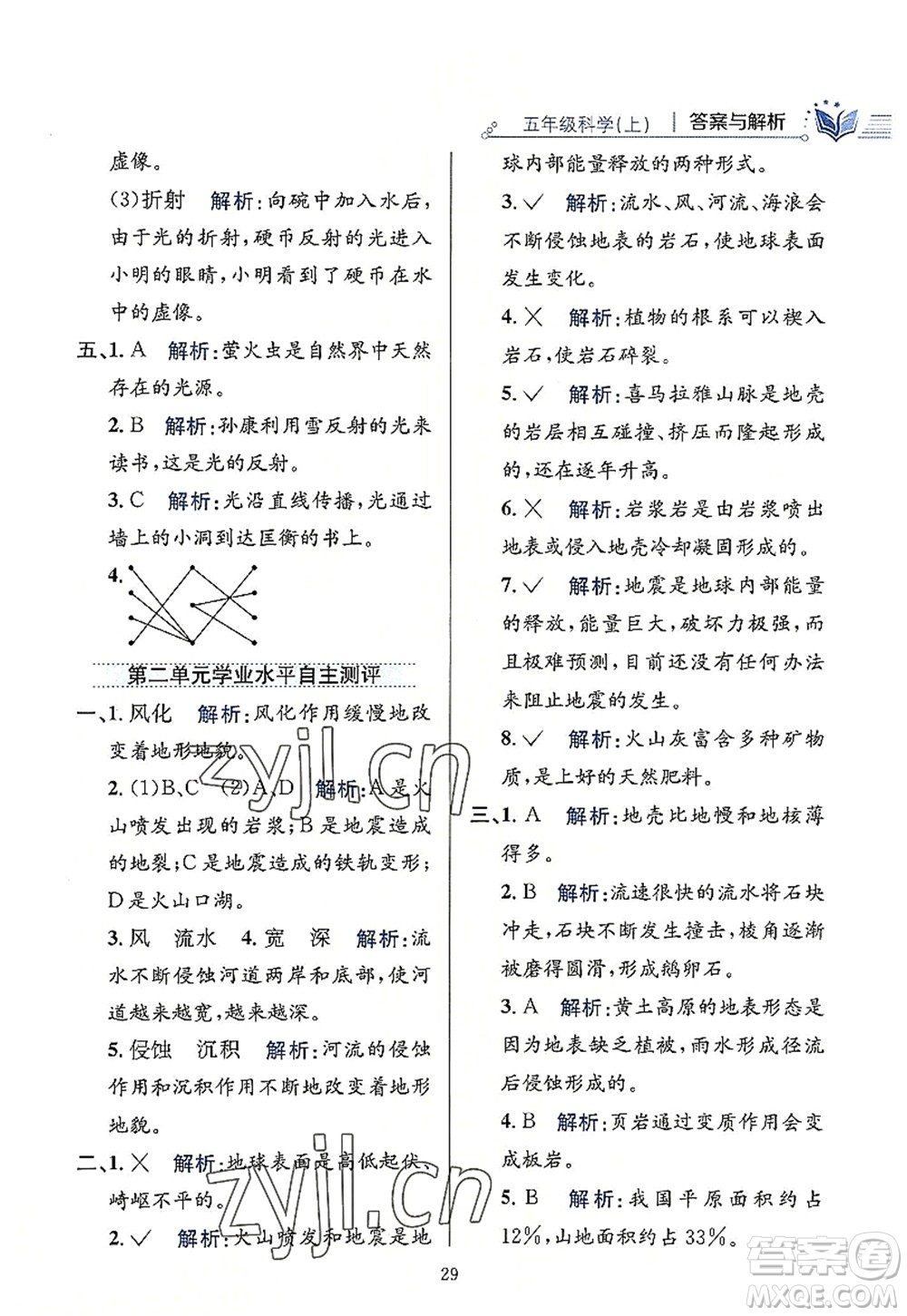 陜西人民教育出版社2022小學(xué)教材全練五年級(jí)科學(xué)上冊(cè)教育科學(xué)版答案