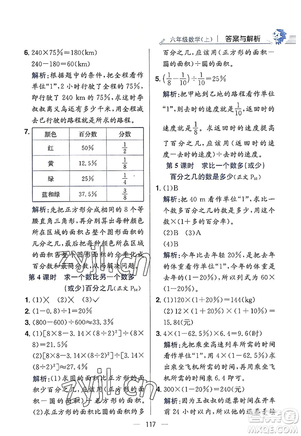 陜西人民教育出版社2022小學(xué)教材全練六年級數(shù)學(xué)上冊RJ人教版答案
