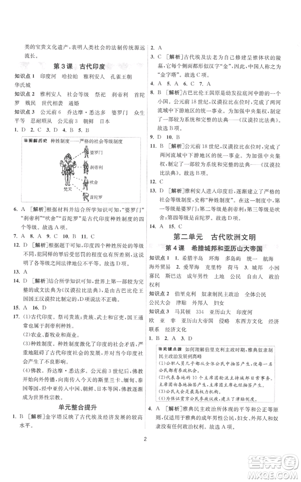 江蘇人民出版社2022秋季1課3練單元達(dá)標(biāo)測(cè)試九年級(jí)上冊(cè)歷史人教版參考答案