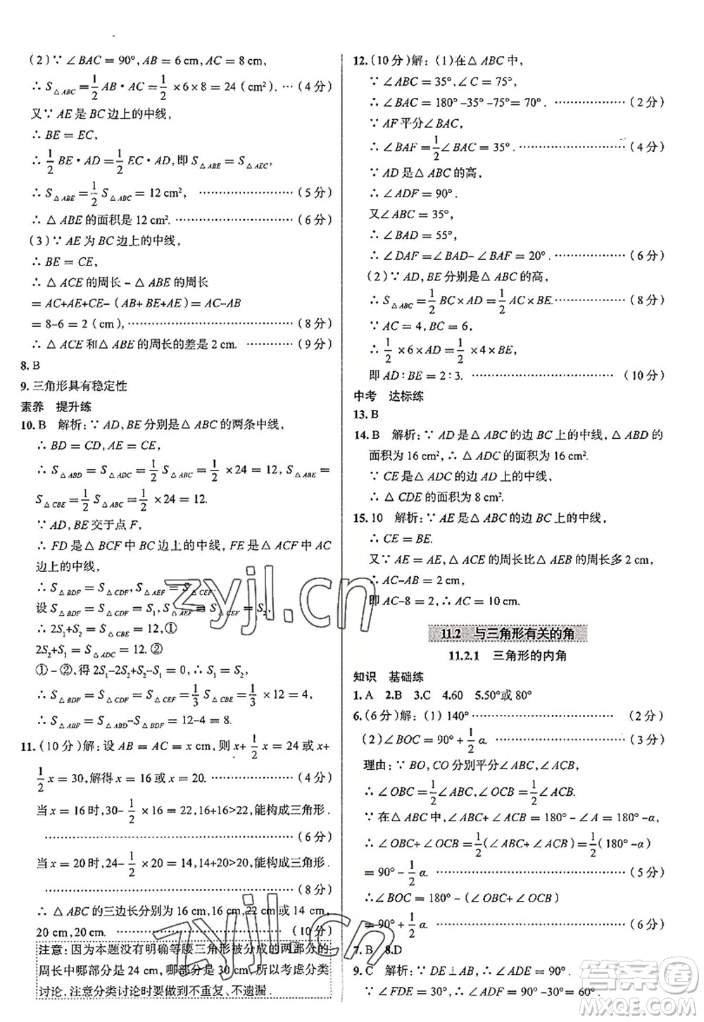 陜西人民教育出版社2022中學教材全練八年級數學上冊RJ人教版天津專用答案