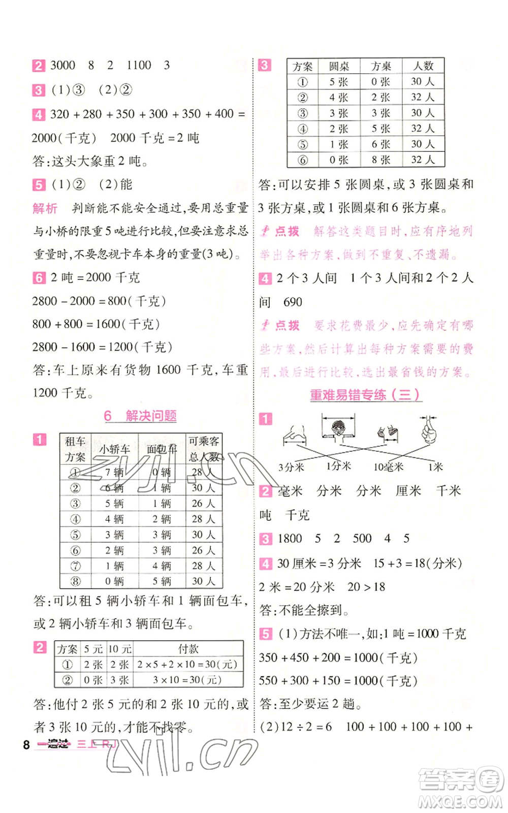 南京師范大學(xué)出版社2022秋季一遍過(guò)三年級(jí)上冊(cè)數(shù)學(xué)人教版參考答案