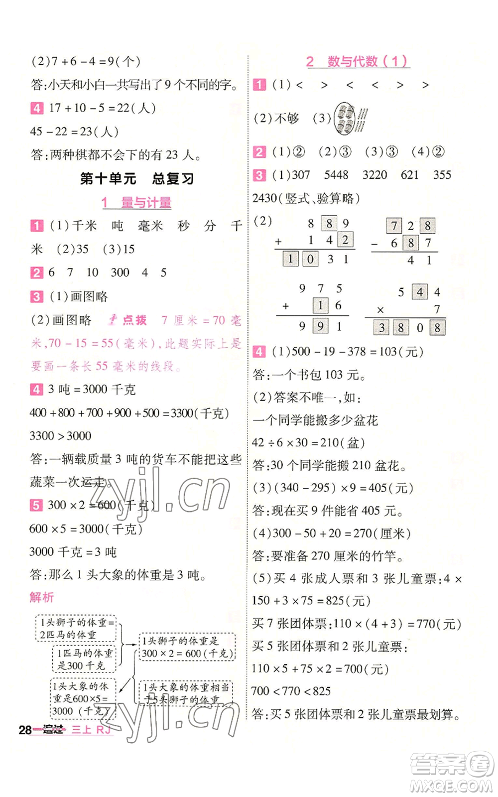 南京師范大學(xué)出版社2022秋季一遍過(guò)三年級(jí)上冊(cè)數(shù)學(xué)人教版參考答案