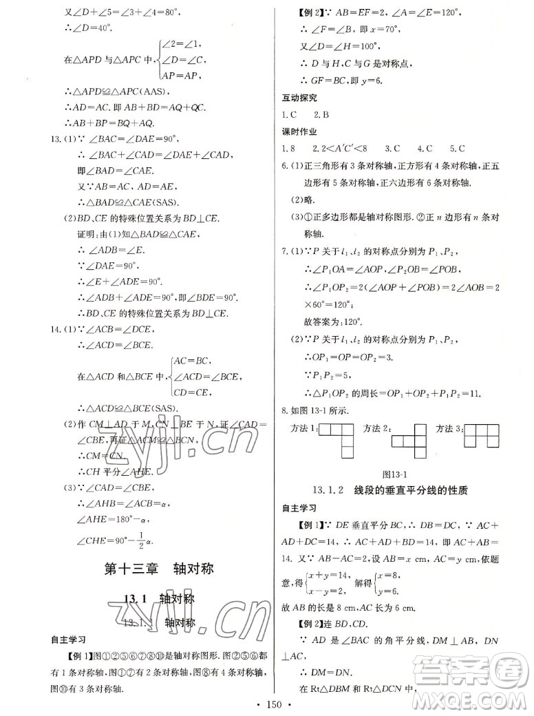 長江少年兒童出版社2022長江全能學(xué)案同步練習冊數(shù)學(xué)八年級上冊人教版答案