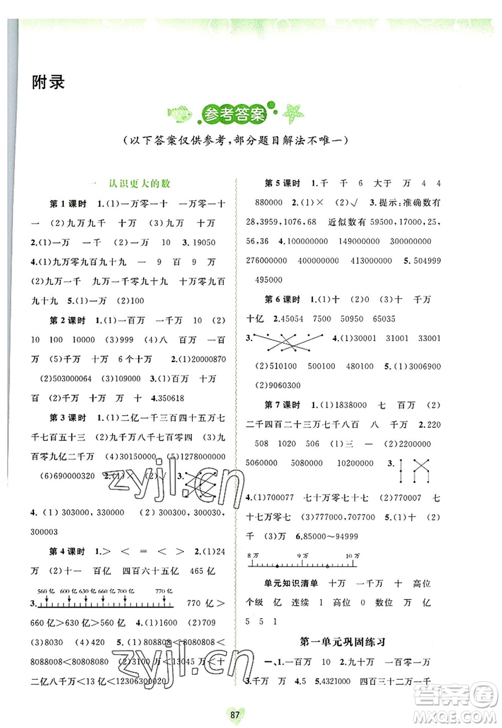 廣西師范大學(xué)出版社2022新課程學(xué)習(xí)與測(cè)評(píng)同步學(xué)習(xí)四年級(jí)數(shù)學(xué)上冊(cè)北師大版答案