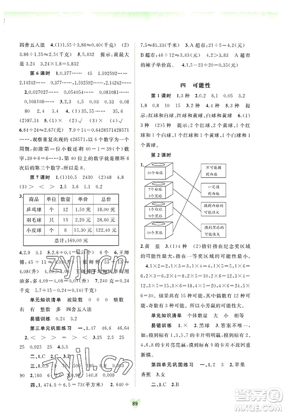 廣西師范大學(xué)出版社2022新課程學(xué)習(xí)與測評同步學(xué)習(xí)五年級數(shù)學(xué)上冊河北教育版答案
