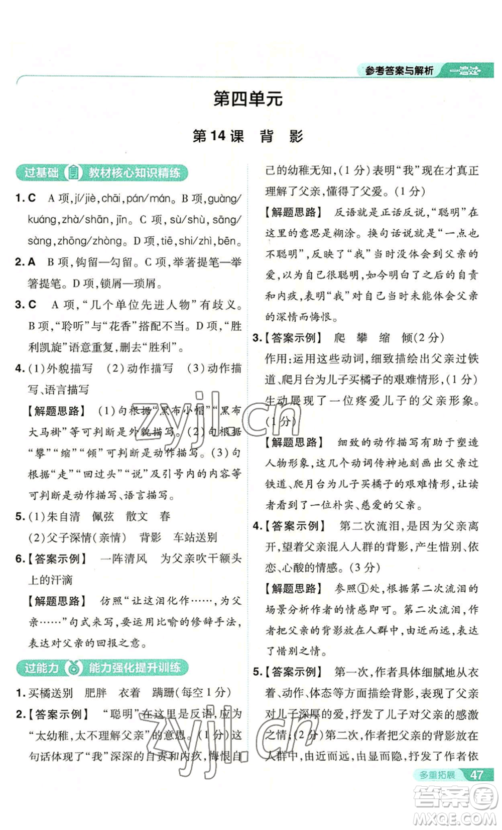 南京師范大學(xué)出版社2022秋季一遍過(guò)八年級(jí)上冊(cè)語(yǔ)文人教版參考答案