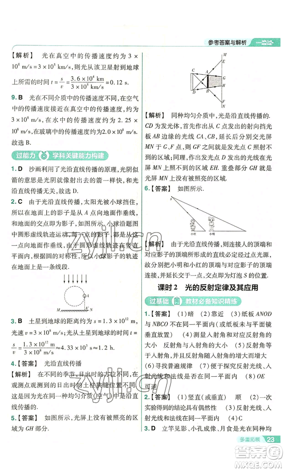 南京師范大學(xué)出版社2022秋季一遍過八年級(jí)上冊(cè)物理滬科版參考答案
