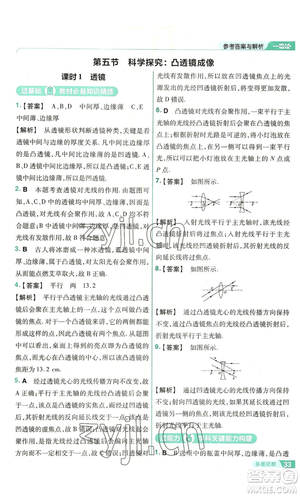 南京師范大學(xué)出版社2022秋季一遍過八年級(jí)上冊(cè)物理滬科版參考答案
