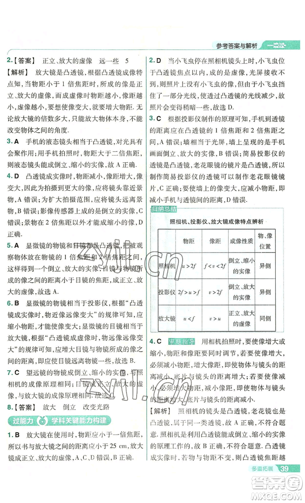 南京師范大學(xué)出版社2022秋季一遍過八年級(jí)上冊(cè)物理滬科版參考答案