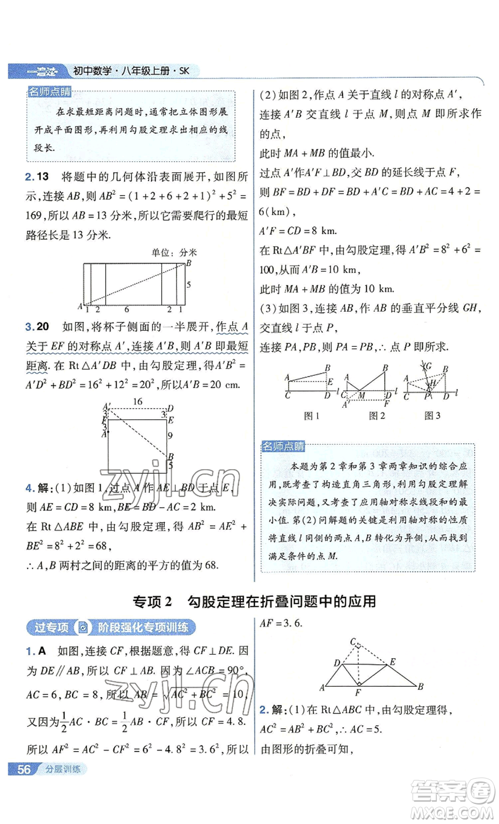 南京師范大學(xué)出版社2022秋季一遍過八年級(jí)上冊(cè)數(shù)學(xué)蘇科版參考答案