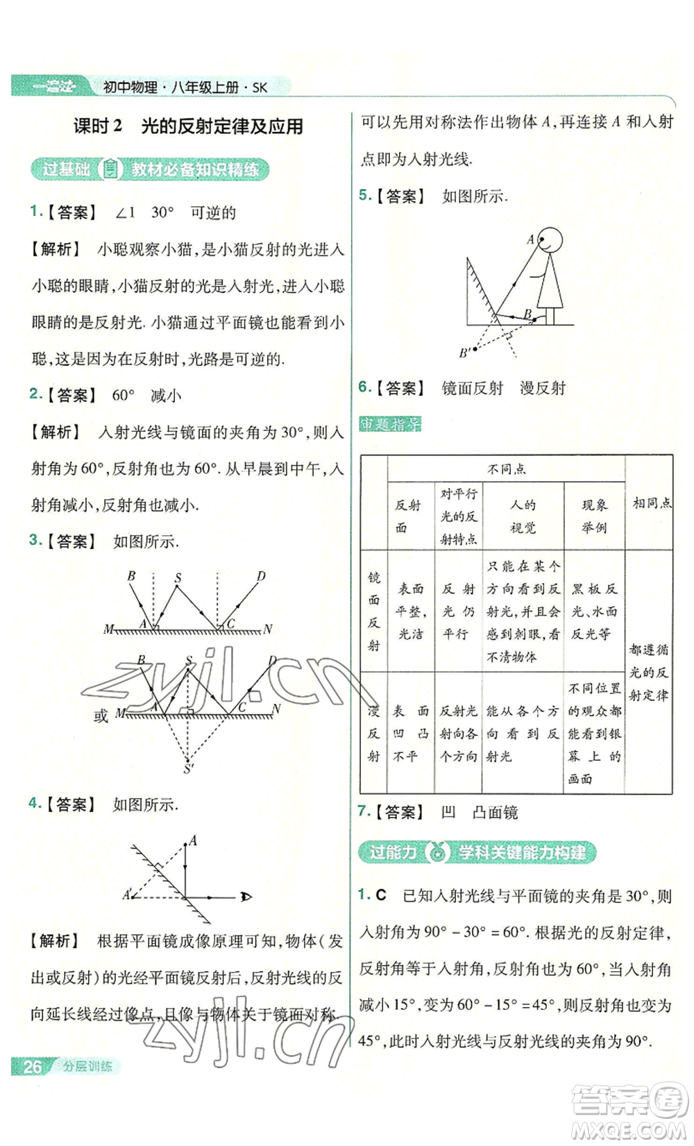 南京師范大學出版社2022秋季一遍過八年級上冊物理蘇科版參考答案
