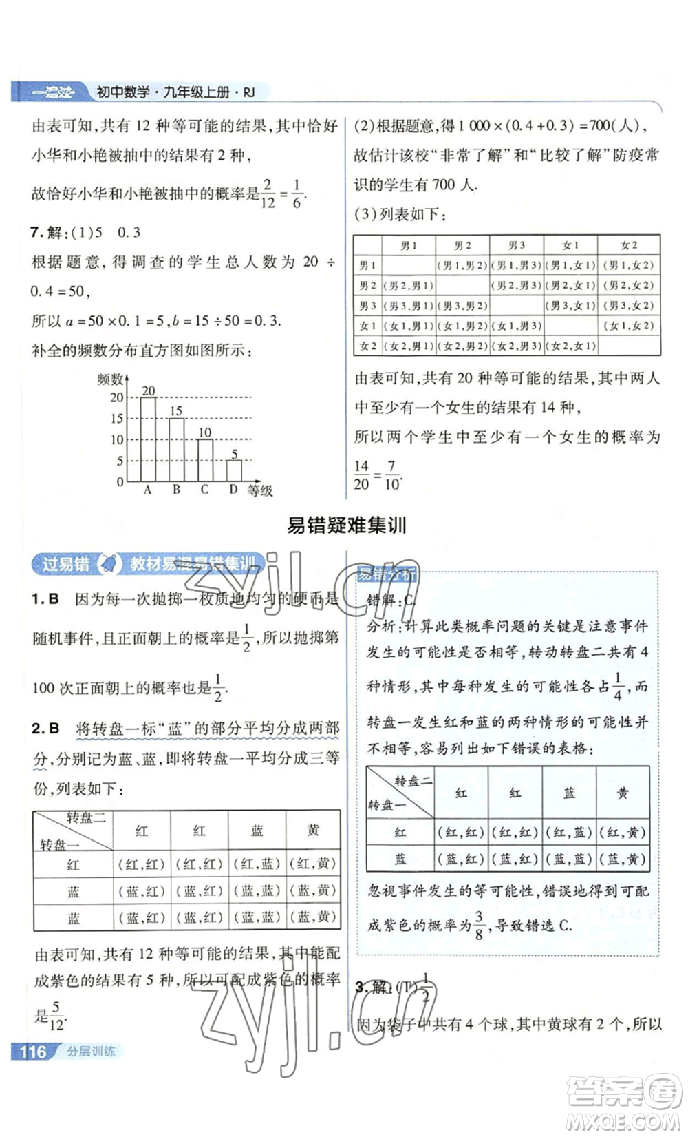 南京師范大學(xué)出版社2022秋季一遍過(guò)九年級(jí)上冊(cè)數(shù)學(xué)人教版參考答案