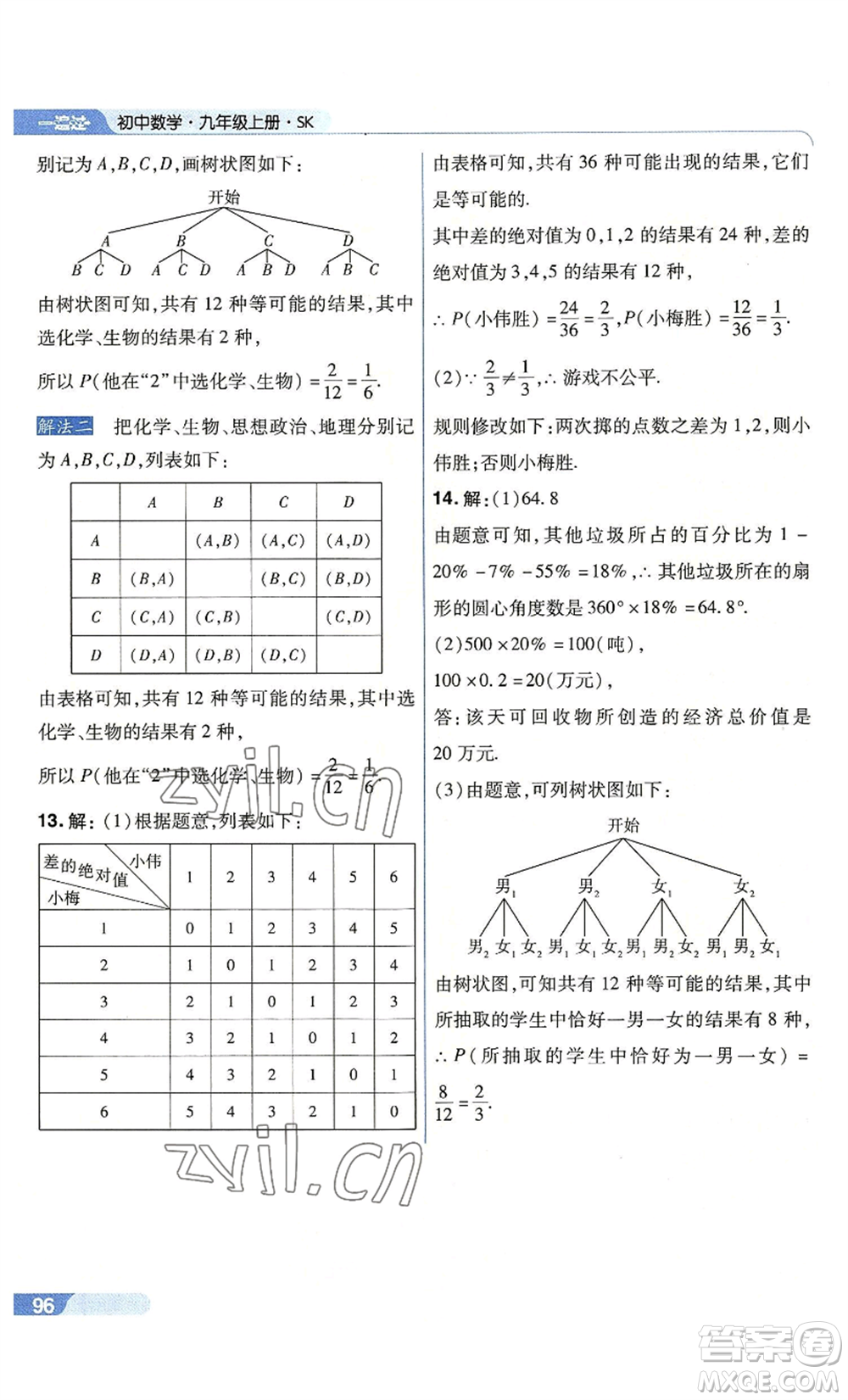 南京師范大學(xué)出版社2022秋季一遍過九年級上冊數(shù)學(xué)蘇科版參考答案
