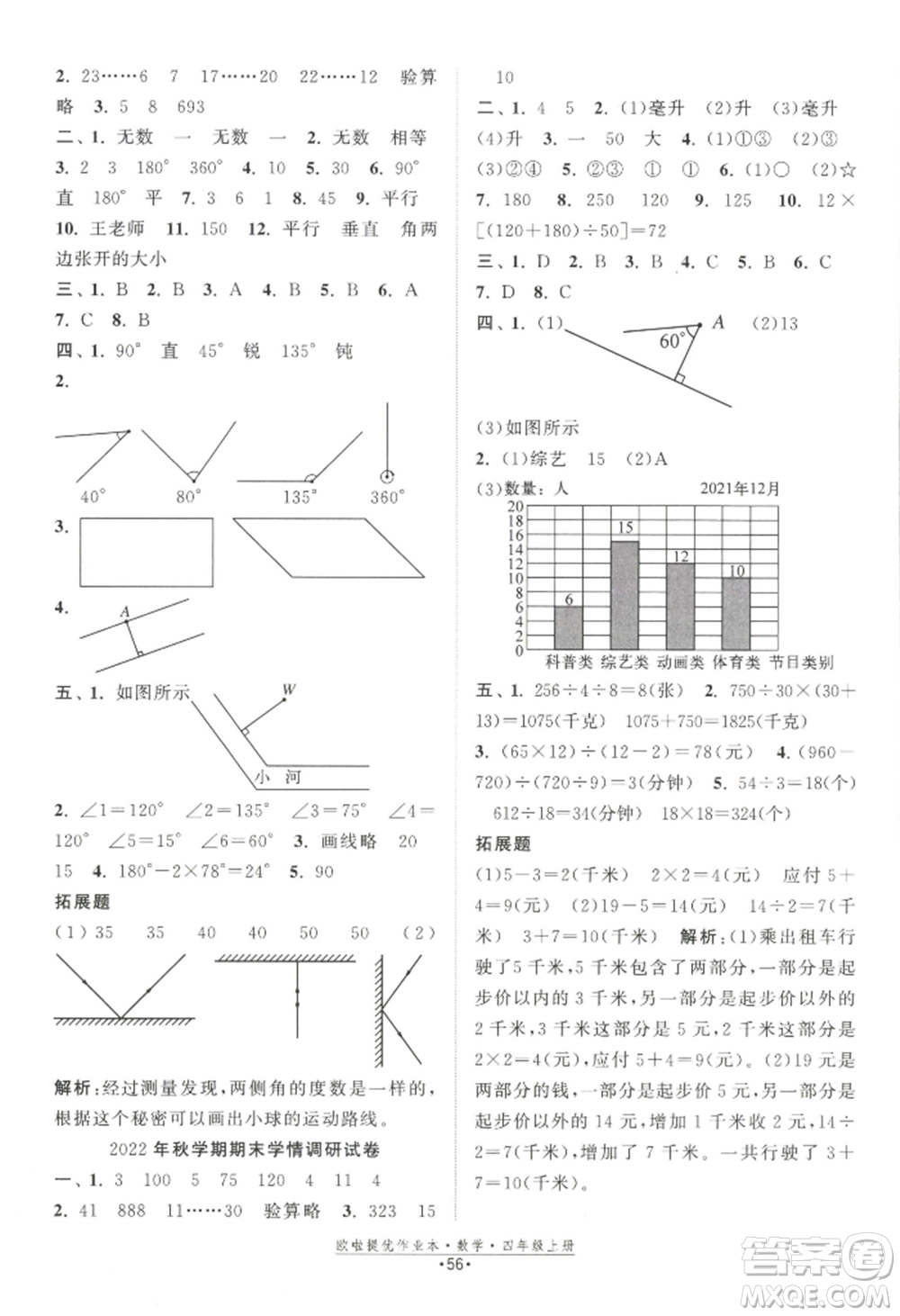 江蘇鳳凰美術(shù)出版社2022歐啦提優(yōu)作業(yè)本四年級上冊數(shù)學(xué)蘇教版參考答案