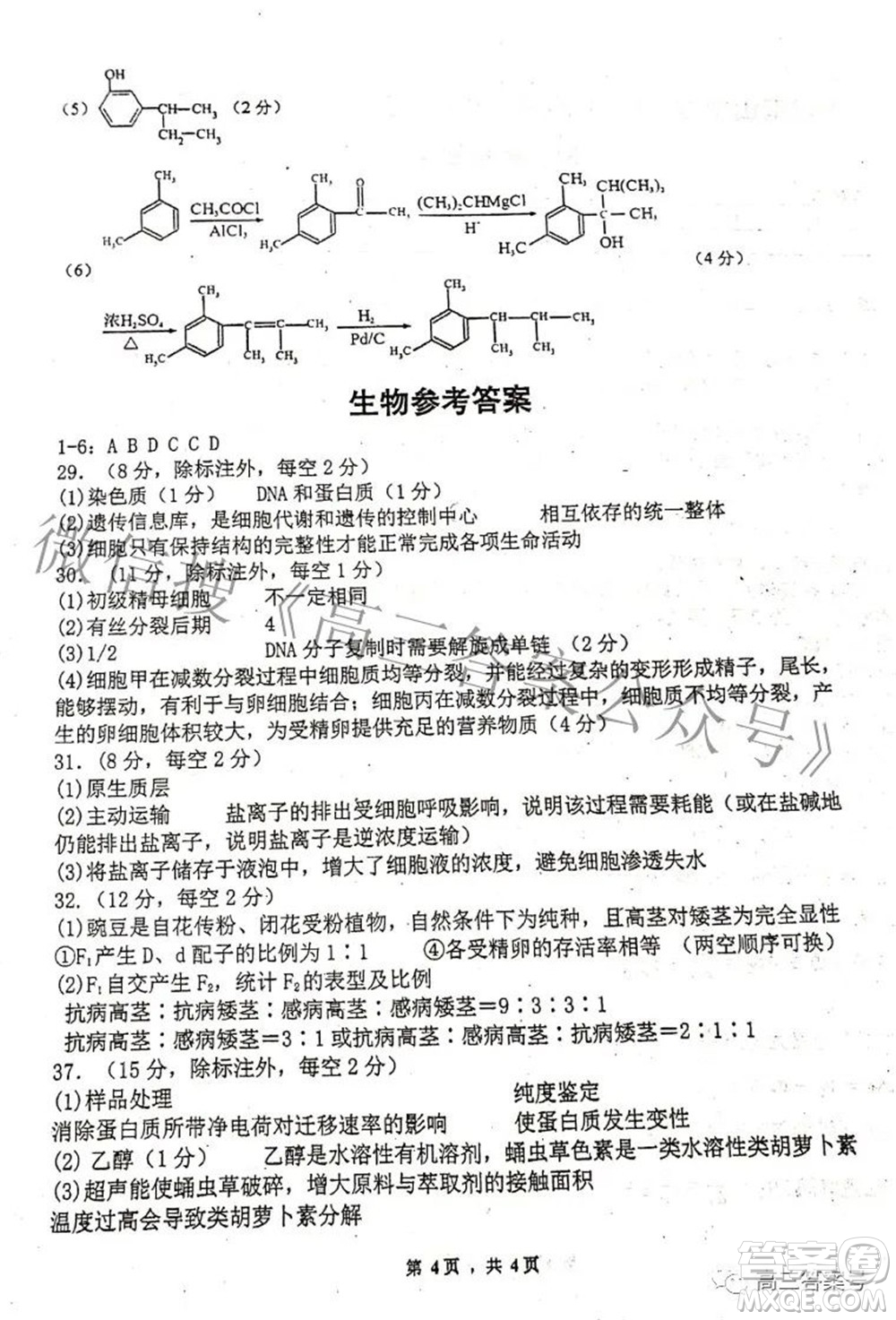 綿陽南山中學(xué)2022年秋高2020級理科綜合演練二試題及答案