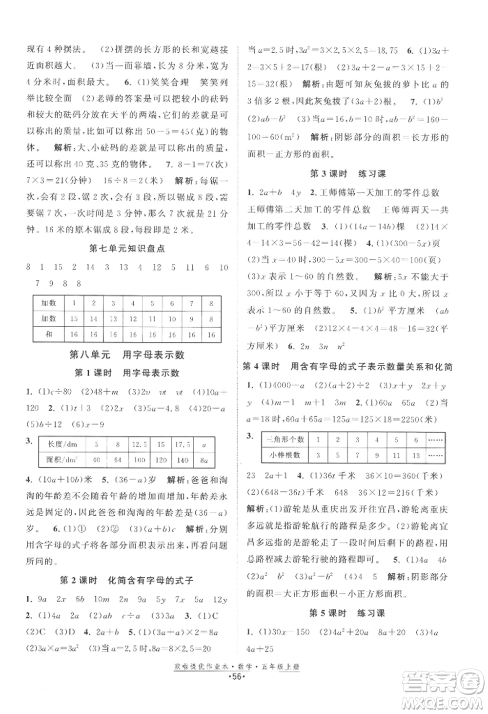 江蘇鳳凰美術(shù)出版社2022歐啦提優(yōu)作業(yè)本五年級上冊數(shù)學蘇教版參考答案