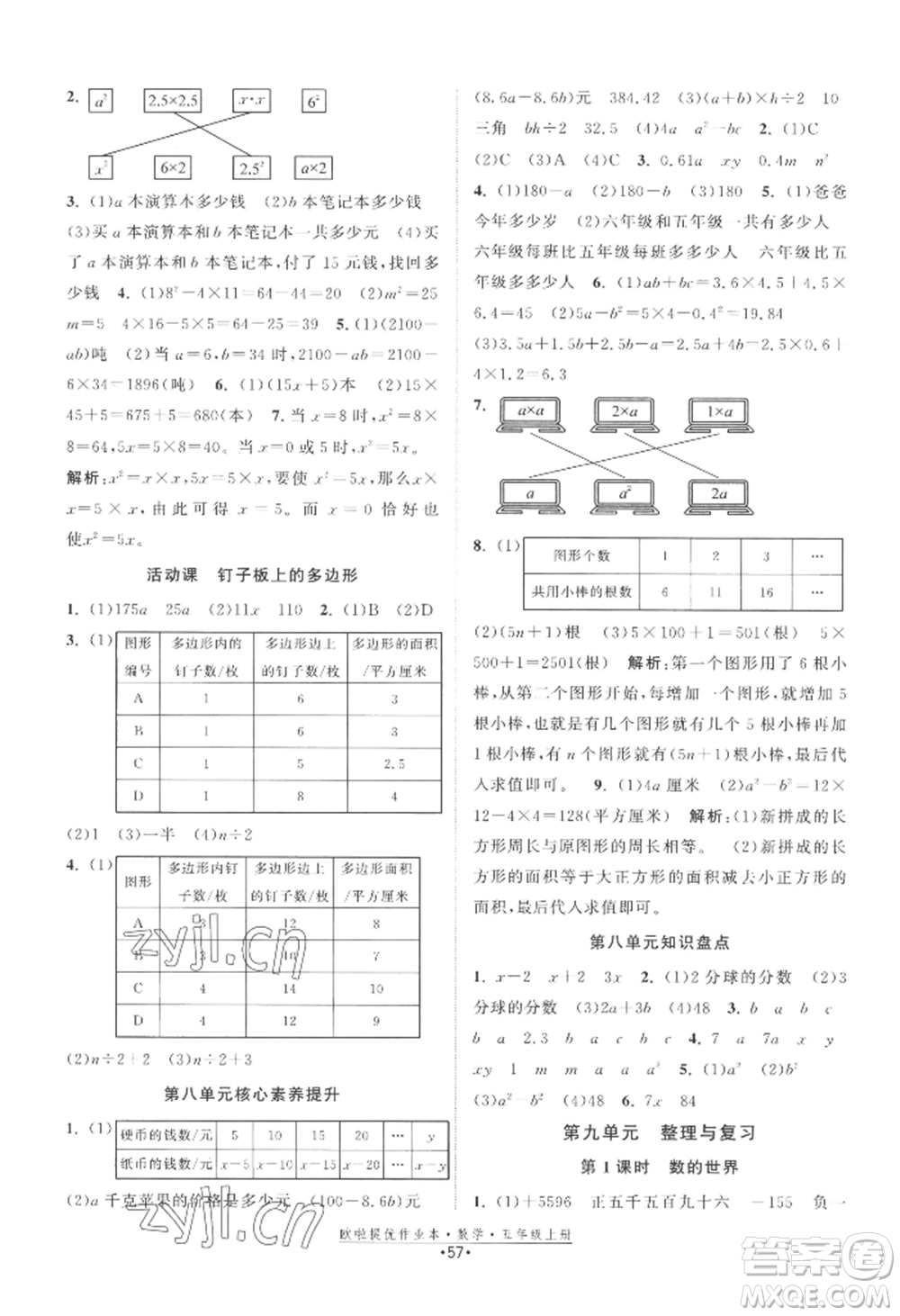 江蘇鳳凰美術(shù)出版社2022歐啦提優(yōu)作業(yè)本五年級上冊數(shù)學蘇教版參考答案