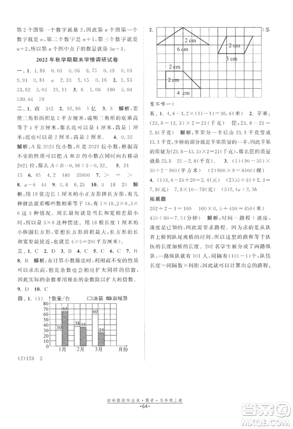 江蘇鳳凰美術(shù)出版社2022歐啦提優(yōu)作業(yè)本五年級上冊數(shù)學蘇教版參考答案