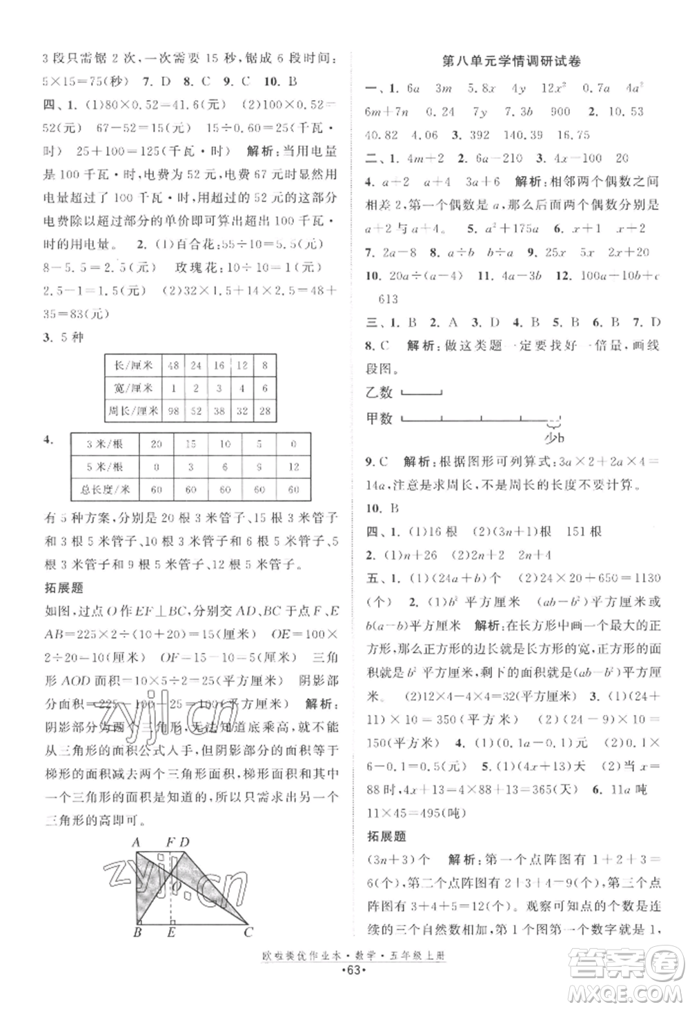 江蘇鳳凰美術(shù)出版社2022歐啦提優(yōu)作業(yè)本五年級上冊數(shù)學蘇教版參考答案