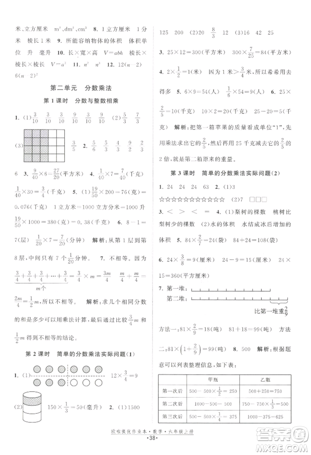 江蘇鳳凰美術(shù)出版社2022歐啦提優(yōu)作業(yè)本六年級上冊數(shù)學(xué)蘇教版參考答案