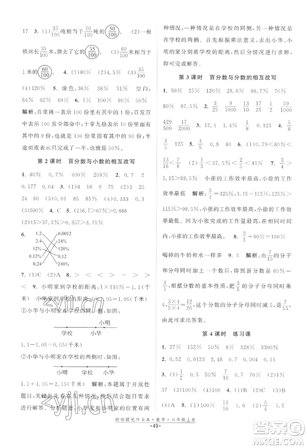 江蘇鳳凰美術(shù)出版社2022歐啦提優(yōu)作業(yè)本六年級上冊數(shù)學(xué)蘇教版參考答案