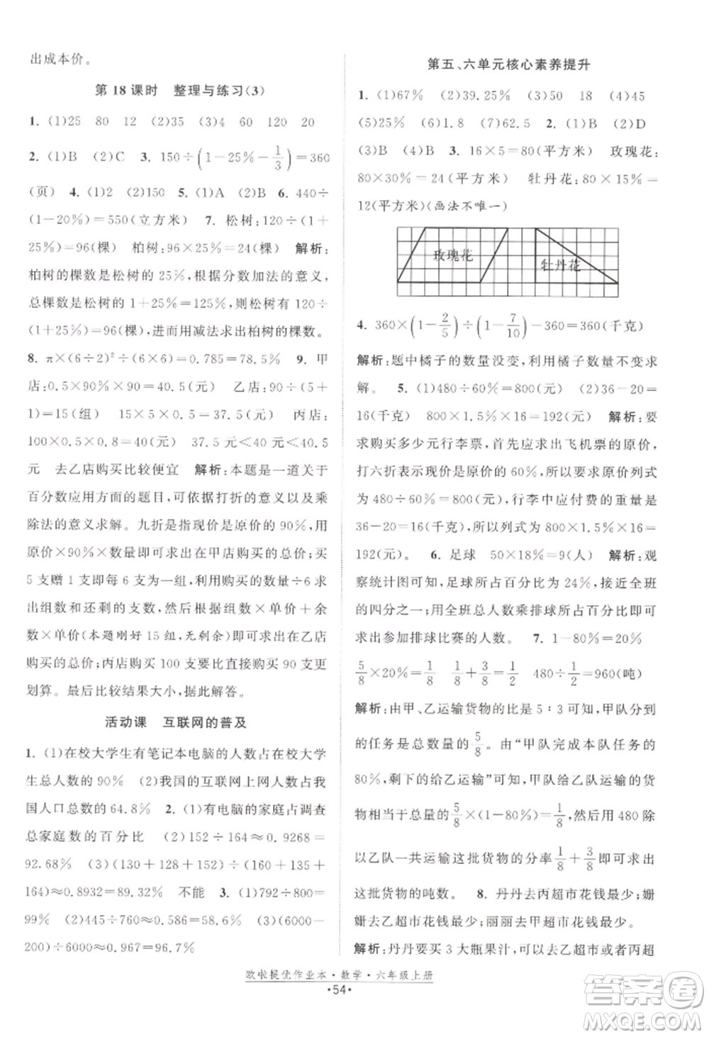 江蘇鳳凰美術(shù)出版社2022歐啦提優(yōu)作業(yè)本六年級上冊數(shù)學(xué)蘇教版參考答案