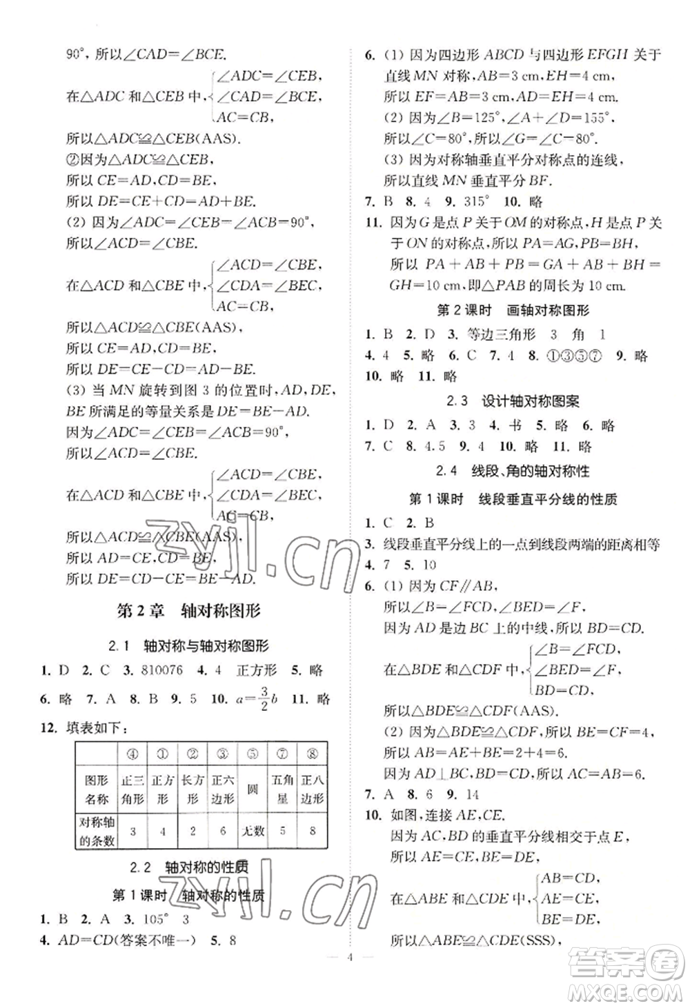 江蘇鳳凰美術(shù)出版社2022南通小題課時提優(yōu)作業(yè)本八年級上冊數(shù)學江蘇版參考答案