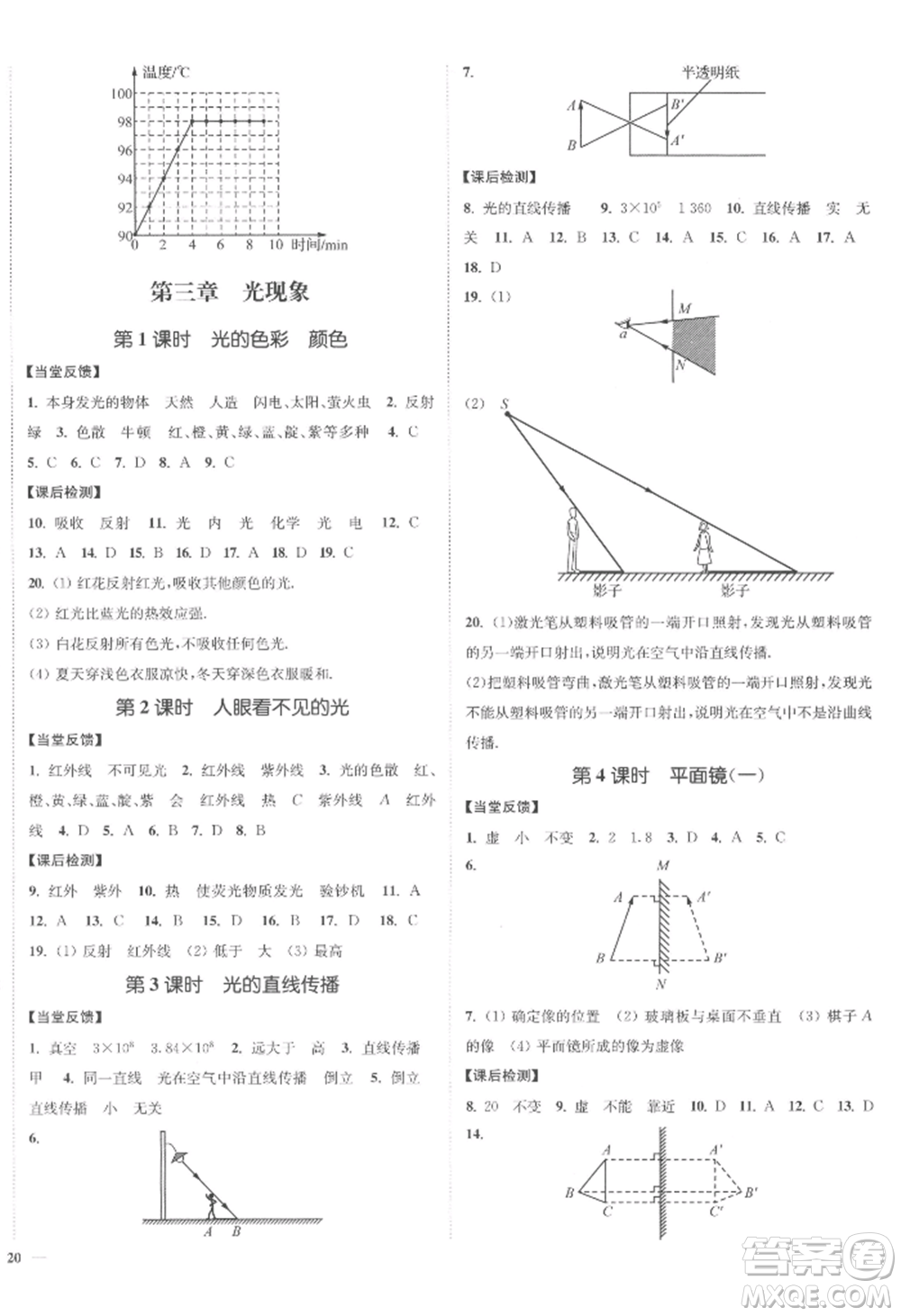 延邊大學(xué)出版社2022南通小題課時作業(yè)本八年級上冊物理蘇科版江蘇專版參考答案