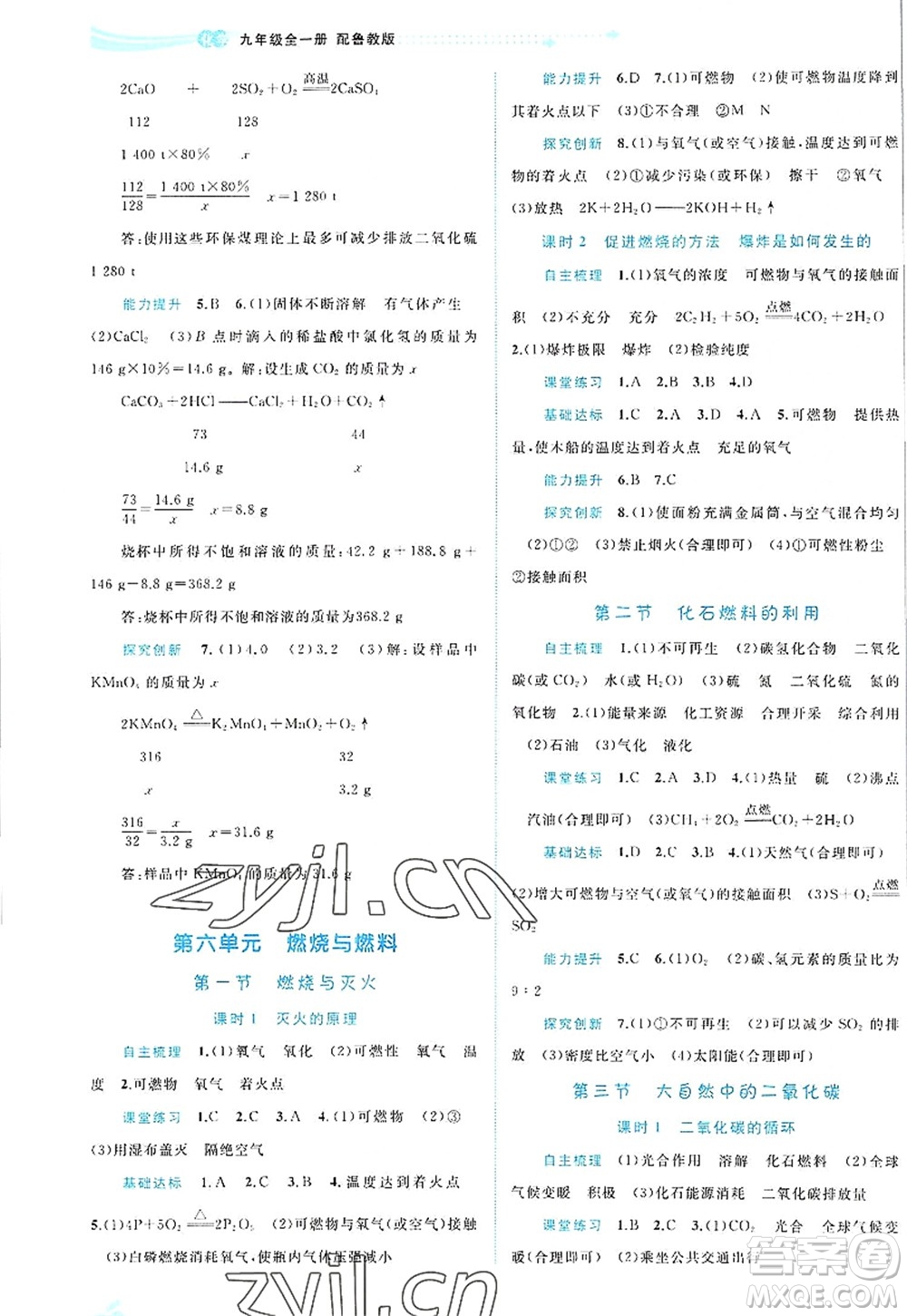 廣西師范大學(xué)出版社2022新課程學(xué)習(xí)與測評同步學(xué)習(xí)九年級化學(xué)全一冊魯教版答案