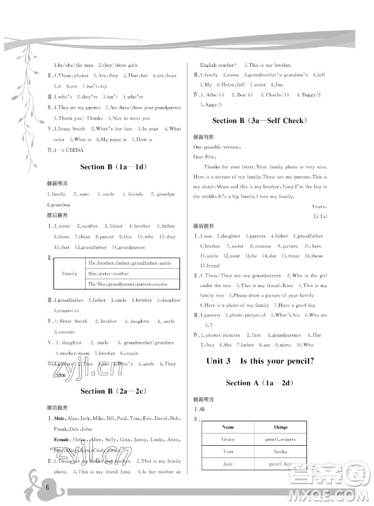 福建人民出版社2022秋頂尖課課練英語七年級上冊人教版答案