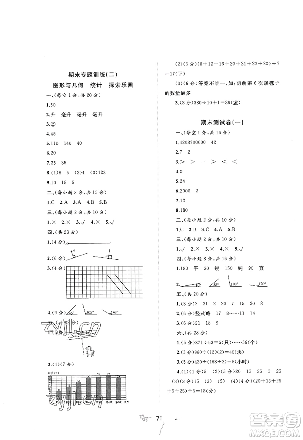 廣西師范大學(xué)出版社2022新課程學(xué)習(xí)與測評單元雙測四年級數(shù)學(xué)上冊C冀教版答案
