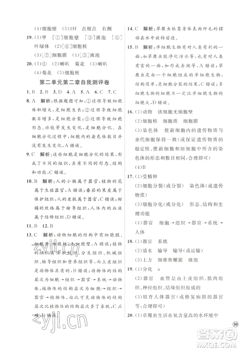 吉林教育出版社2022秋季優(yōu)+學案課時通七年級上冊生物P版參考答案