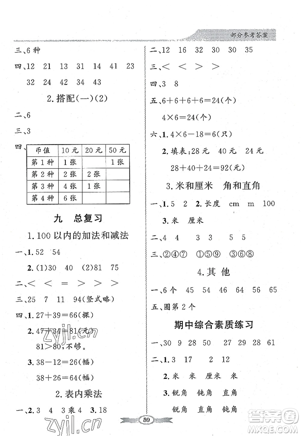 新世紀(jì)出版社2022同步導(dǎo)學(xué)與優(yōu)化訓(xùn)練二年級數(shù)學(xué)上冊人教版答案