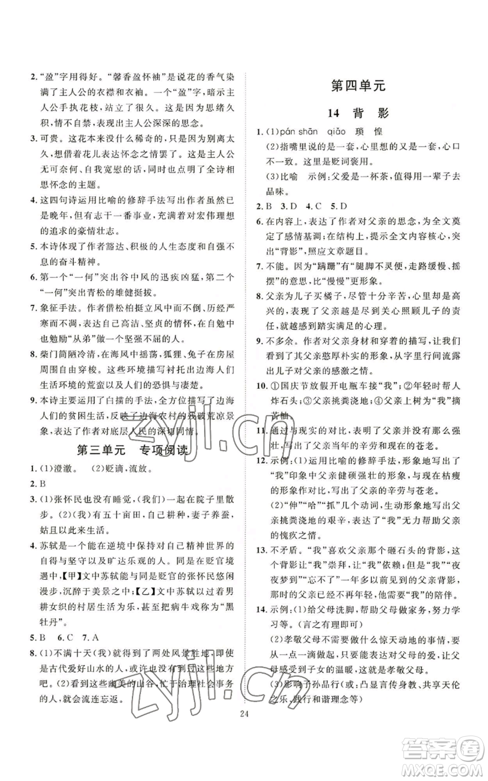 延邊教育出版社2022秋季優(yōu)+學(xué)案課時通八年級上冊語文P版參考答案
