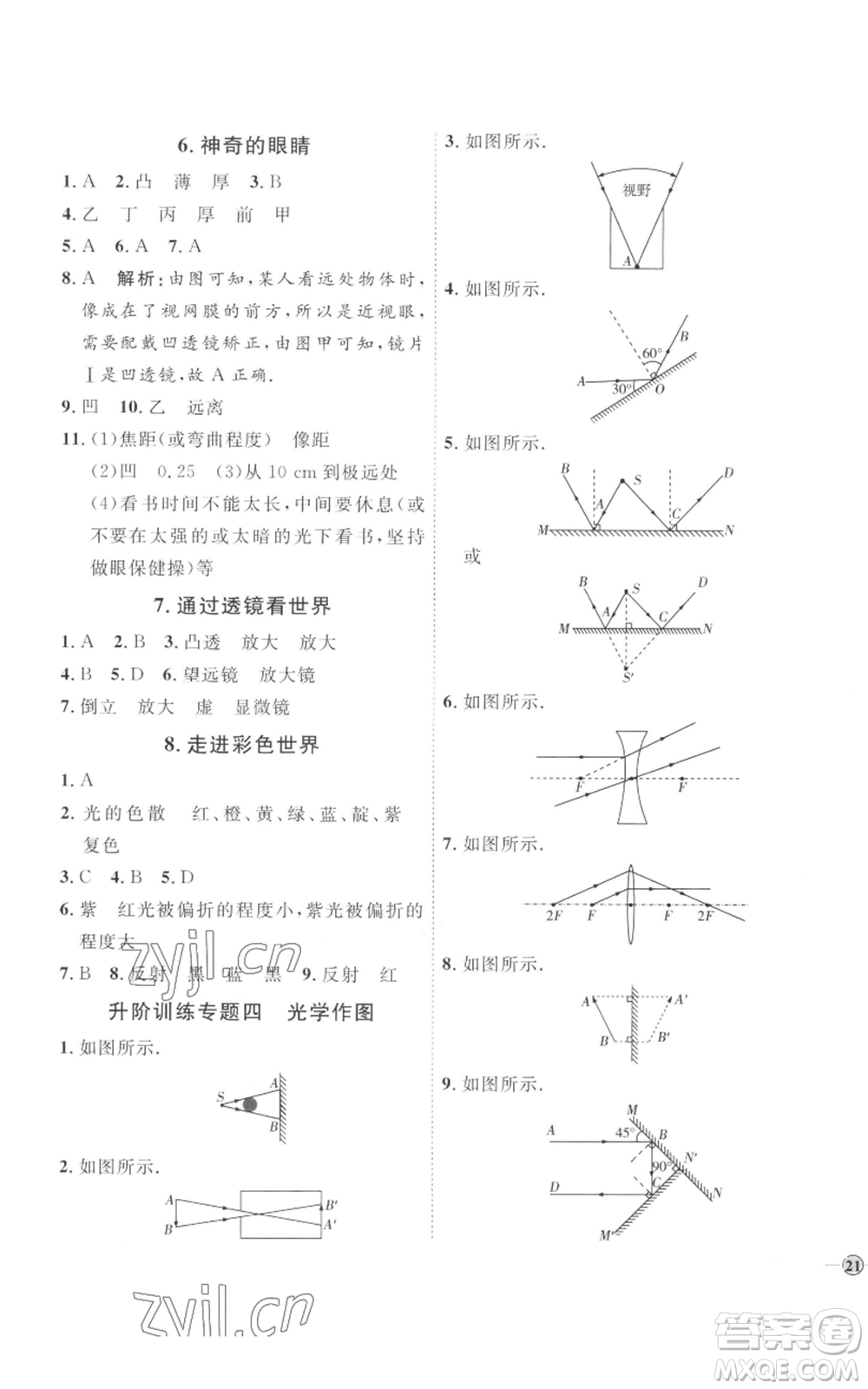 吉林教育出版社2022秋季優(yōu)+學(xué)案課時(shí)通八年級(jí)上冊(cè)物理教科版參考答案