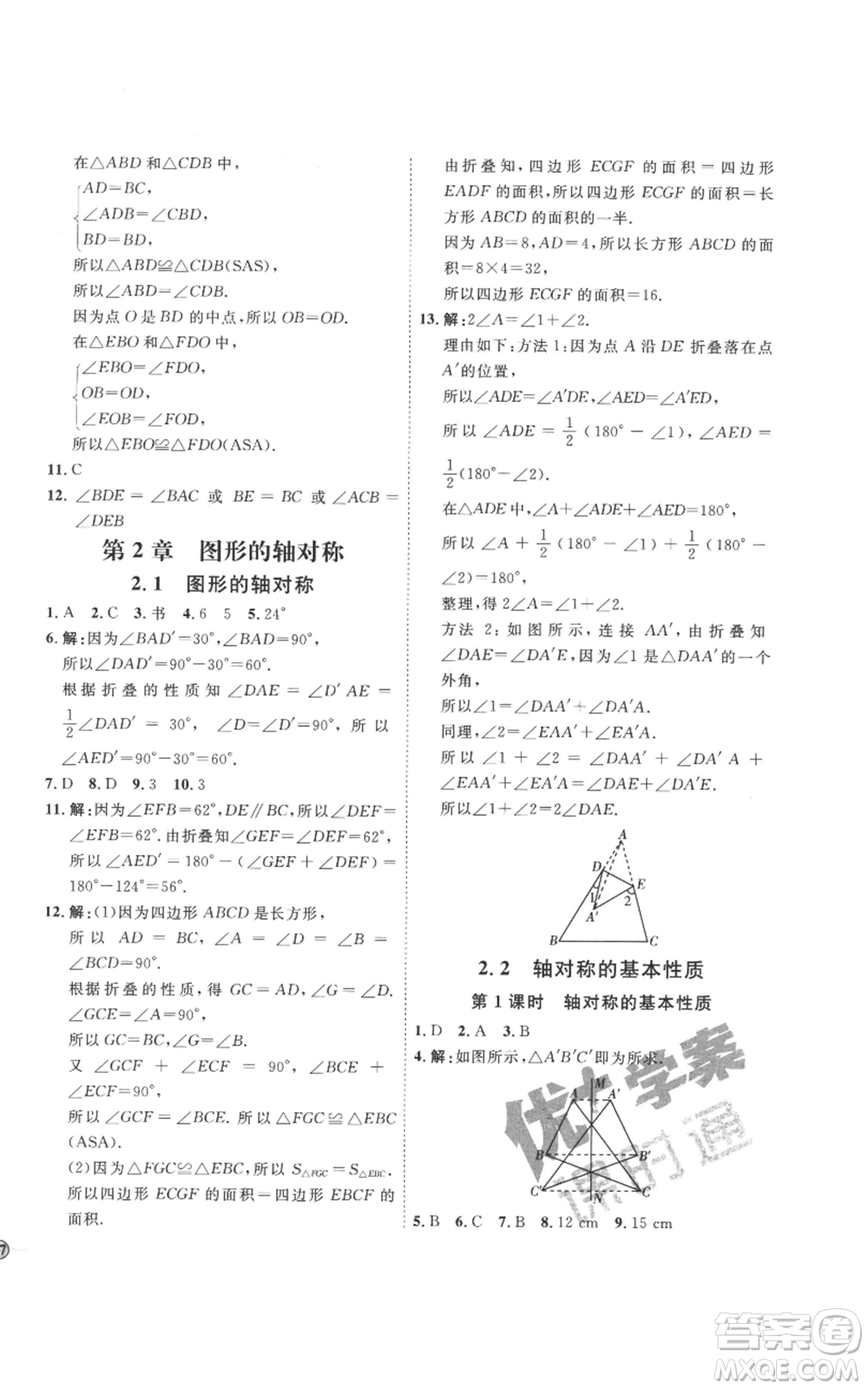 延邊教育出版社2022秋季優(yōu)+學(xué)案課時(shí)通八年級(jí)上冊(cè)數(shù)學(xué)青島版濰坊專版參考答案